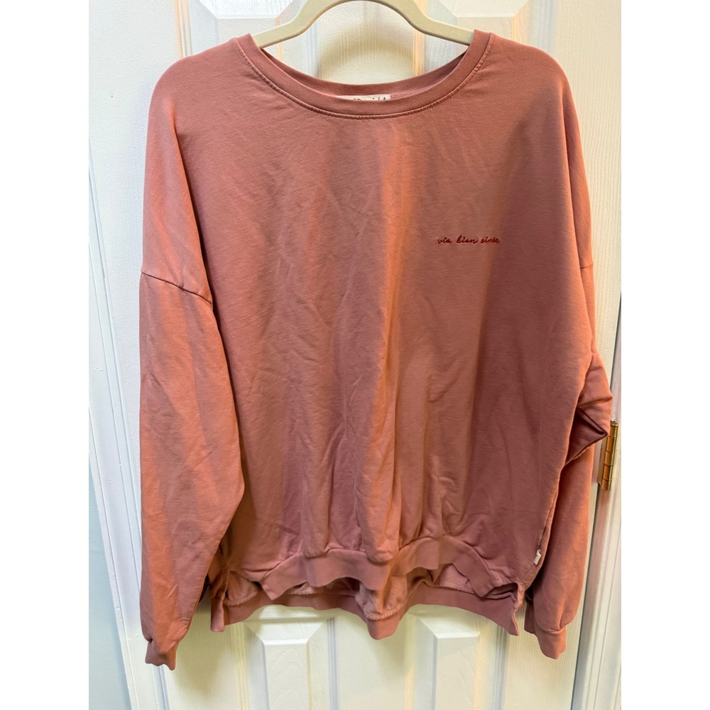 Magnolia Womens Rose Pink Vie Bien Aimee Embroidered Oversized Sweatshirt Large